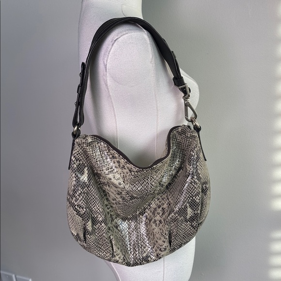 Lambskin Snakeskin Animal Print Slouchy Hobo Bag Leather Shoulder Bag Glam - Picture 2 of 12